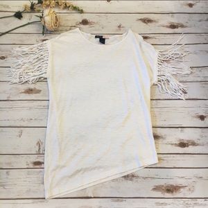 Focus Lifestyle white fringe asymmetrical Size Small